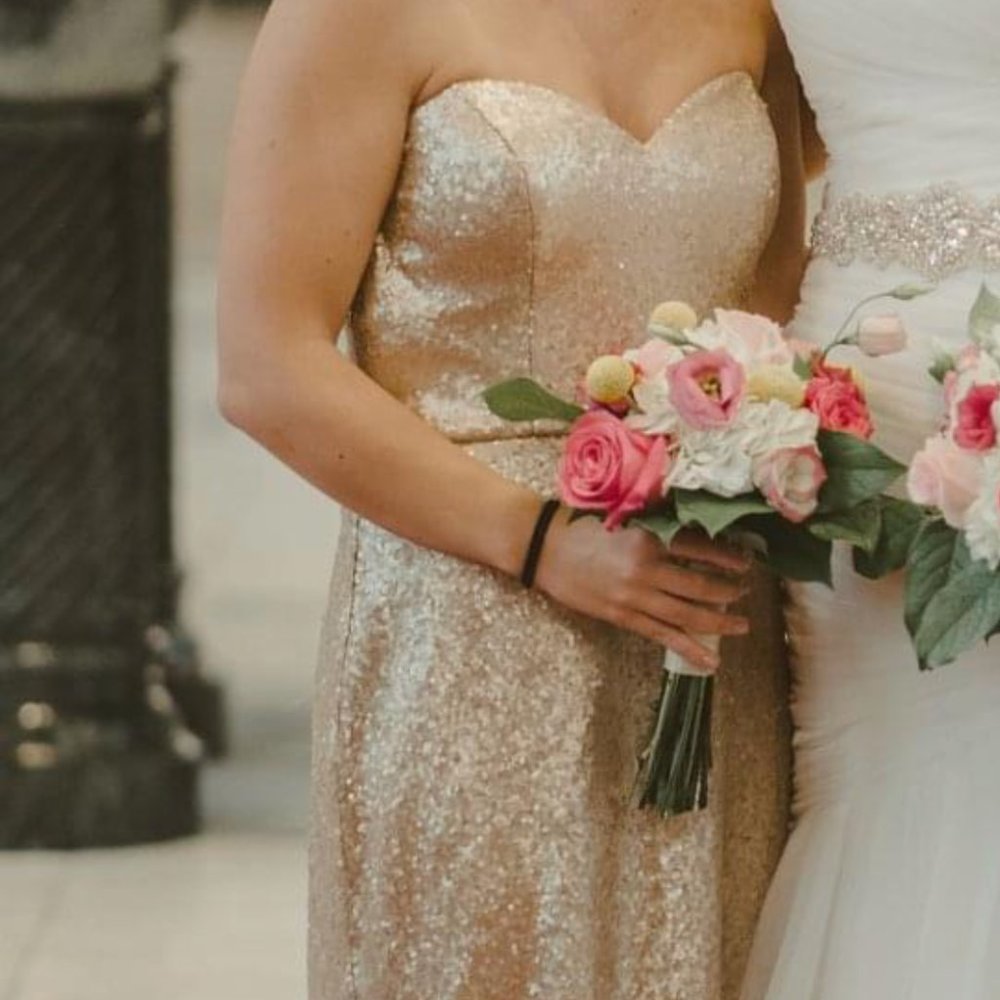 Gold sequin Bari Jay Bridesmaids Dress Size 6